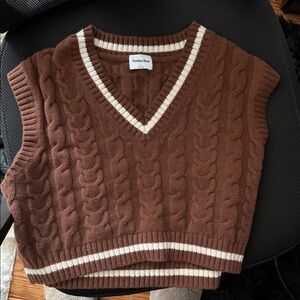 Aritzia Brown Cable Knit V-Neck Sweater Vest